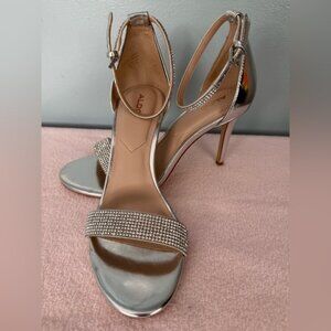 Aldo Metallic Silver Strappy Heels 7.5